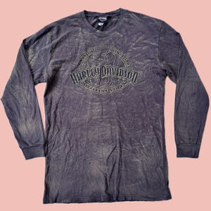 Harley Davidson Long Sleeve Shirt Size M Brown Acid Wash Logo Tee